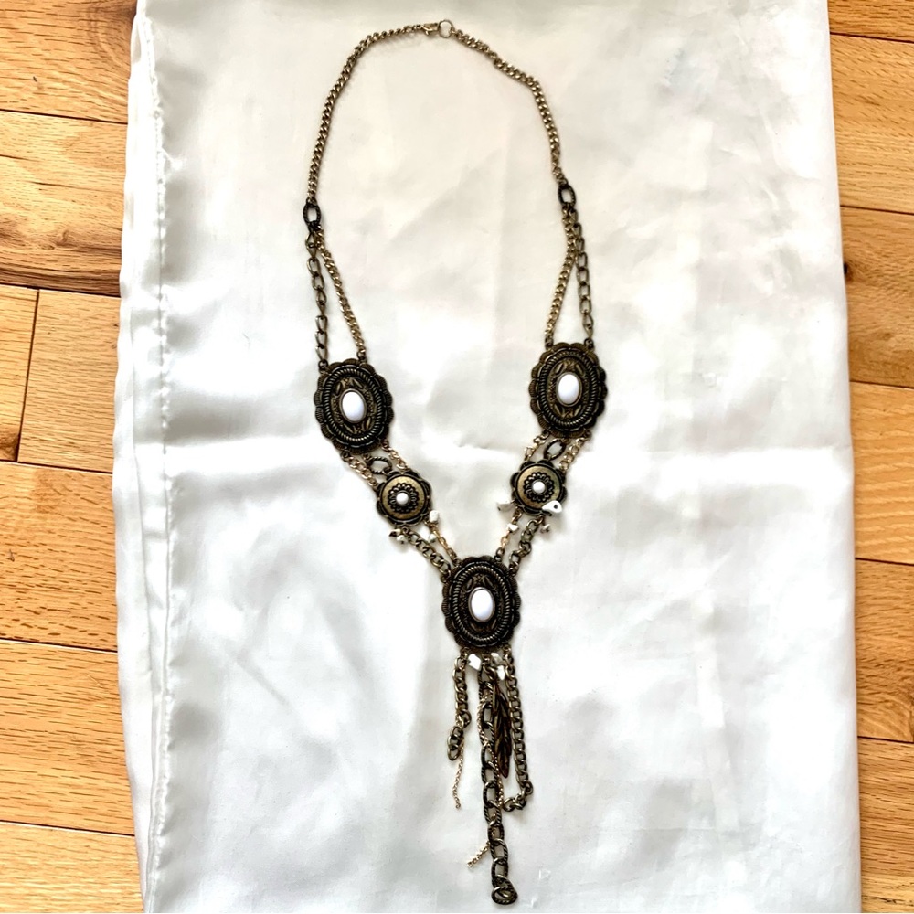 Long antique gold colour western boho necklace